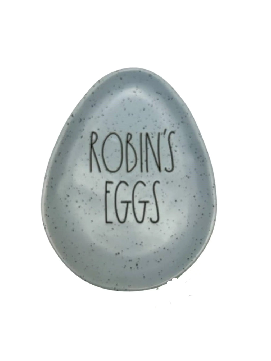 Rae Dunn Speckled ROBINS EGGS in Black LL letters Ceramic Egg shaped 6" x 8" Plate Easter - Exclusive Design