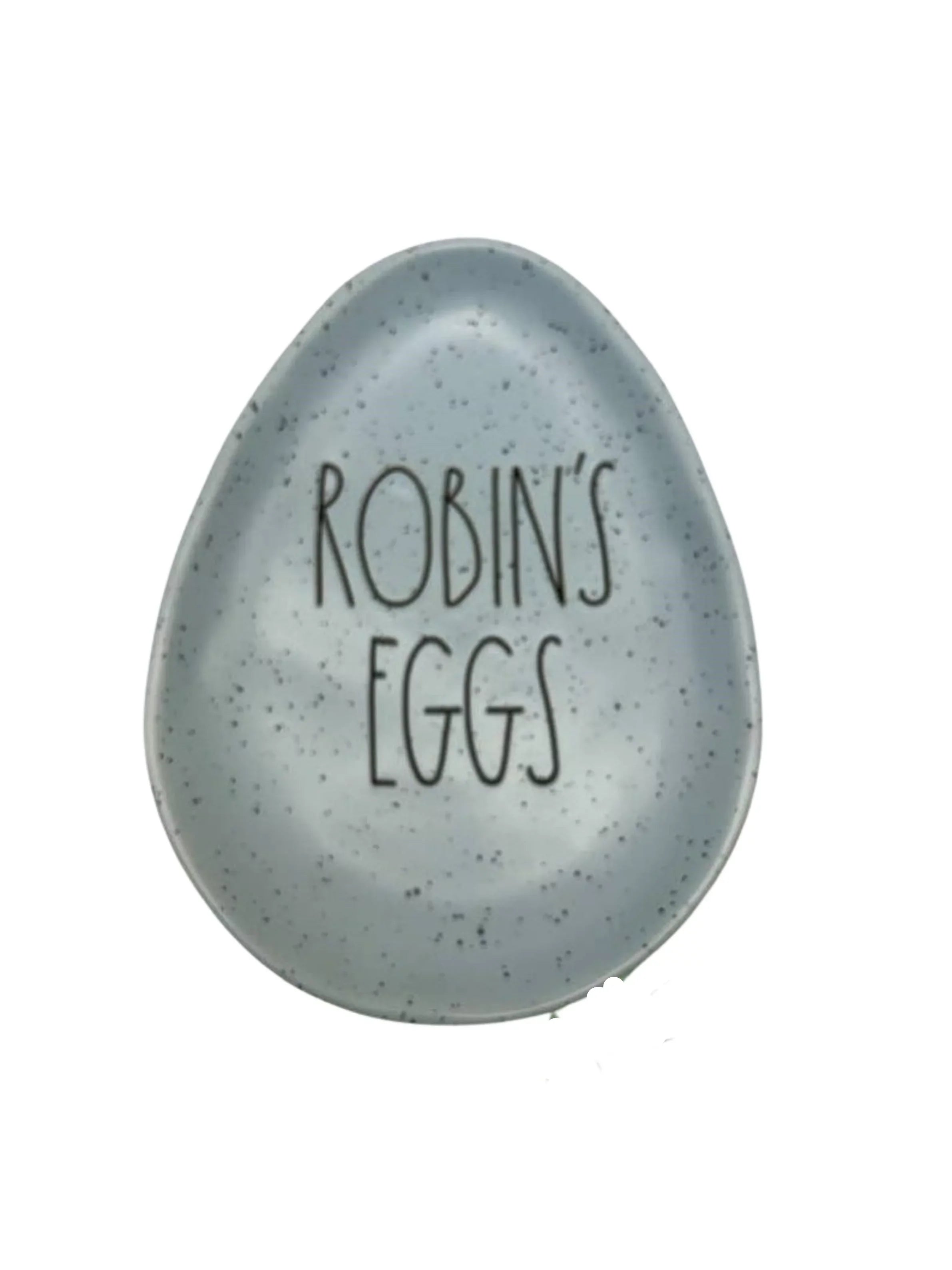 Rae Dunn Speckled ROBINS EGGS in Black LL letters Ceramic Egg shaped 6" x 8" Plate Easter - Exclusive Design