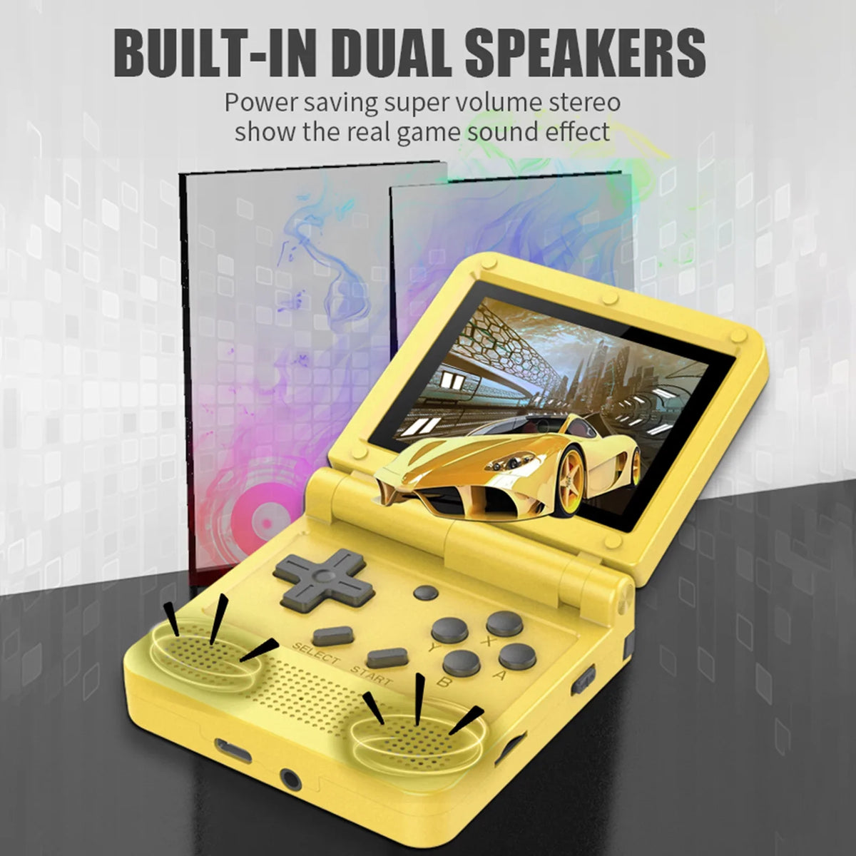 Powkiddy Handheld Game Console, 3.0-inch IPS Screen, Mini Folding Flap Design, 15 Emulators, Rechargeable and Portable for Endless Gaming