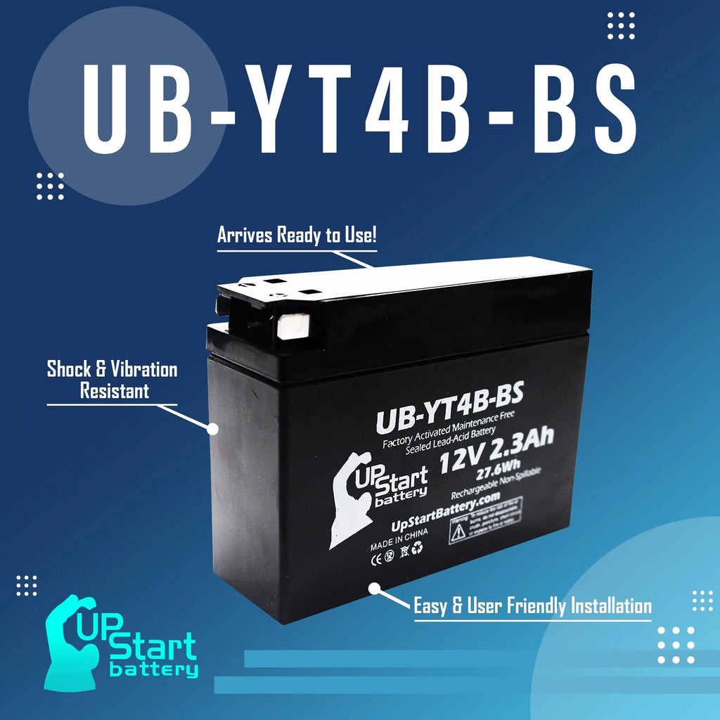 2-Pack UpStart Battery Replacement 2012 Yamaha SR400 (FI) 400CC Factory Activated, Maintenance Free, Motorcycle Battery - 12V, 2.3Ah, UB-YT4B-BS - Exclusive Design