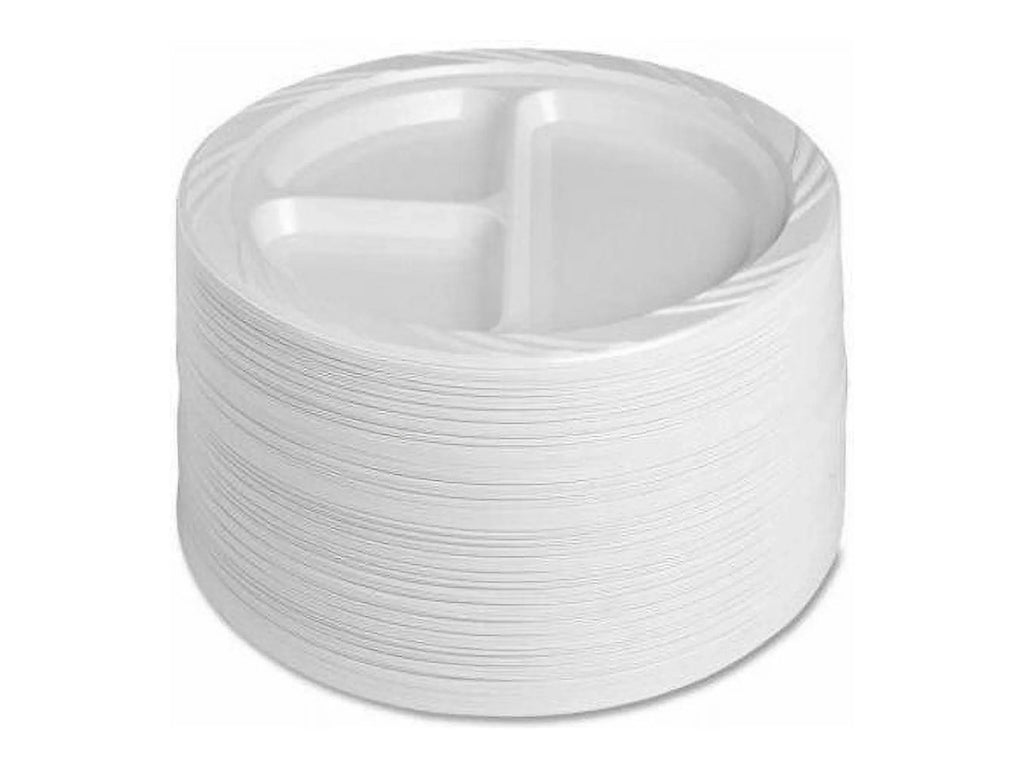 Genuine Joe 3-section Round Plastic Plates, 9", 125 Pack, GJO10425 - Exclusive Design
