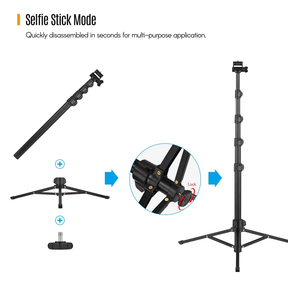 Andoer 168cm/66in 2-in-1 Phone Selfie Stick and Tripod - Supports up to 3KG, Includes Phone Holder, Action Camera Bracket, and Remote Shutter for Smartphones, Mirrorless Cameras, and Action Cameras