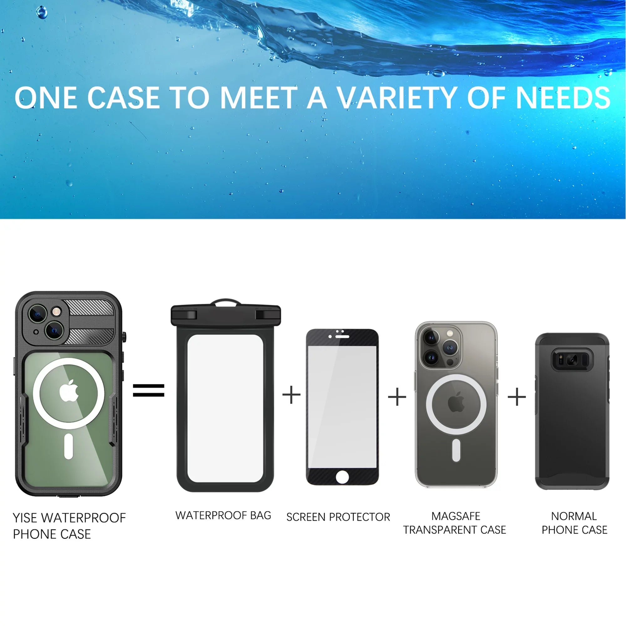 for iPhone 14 Case Magsafe, Waterproof with Built in Screen Protector, Heavy Duty Protective Cover Phone Case iPhone 14 6.1 inch for Women/Men, Black