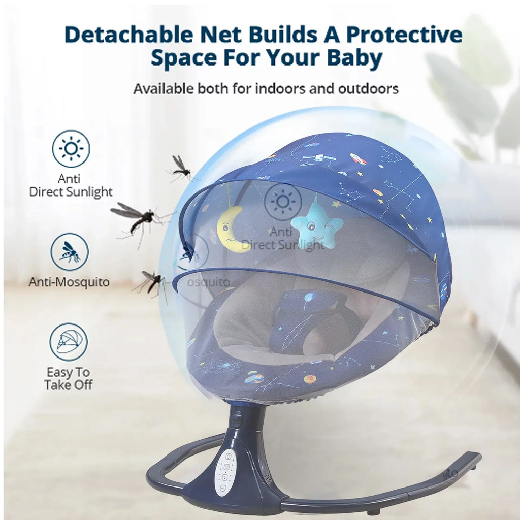 Baby Swings for Infants, Bluetooth Infant Swing with Music Speaker with 3 Seat Positions, 4 Speeds and Remote Control - Portable Baby Swing for Indoor and Outdoor, Blue