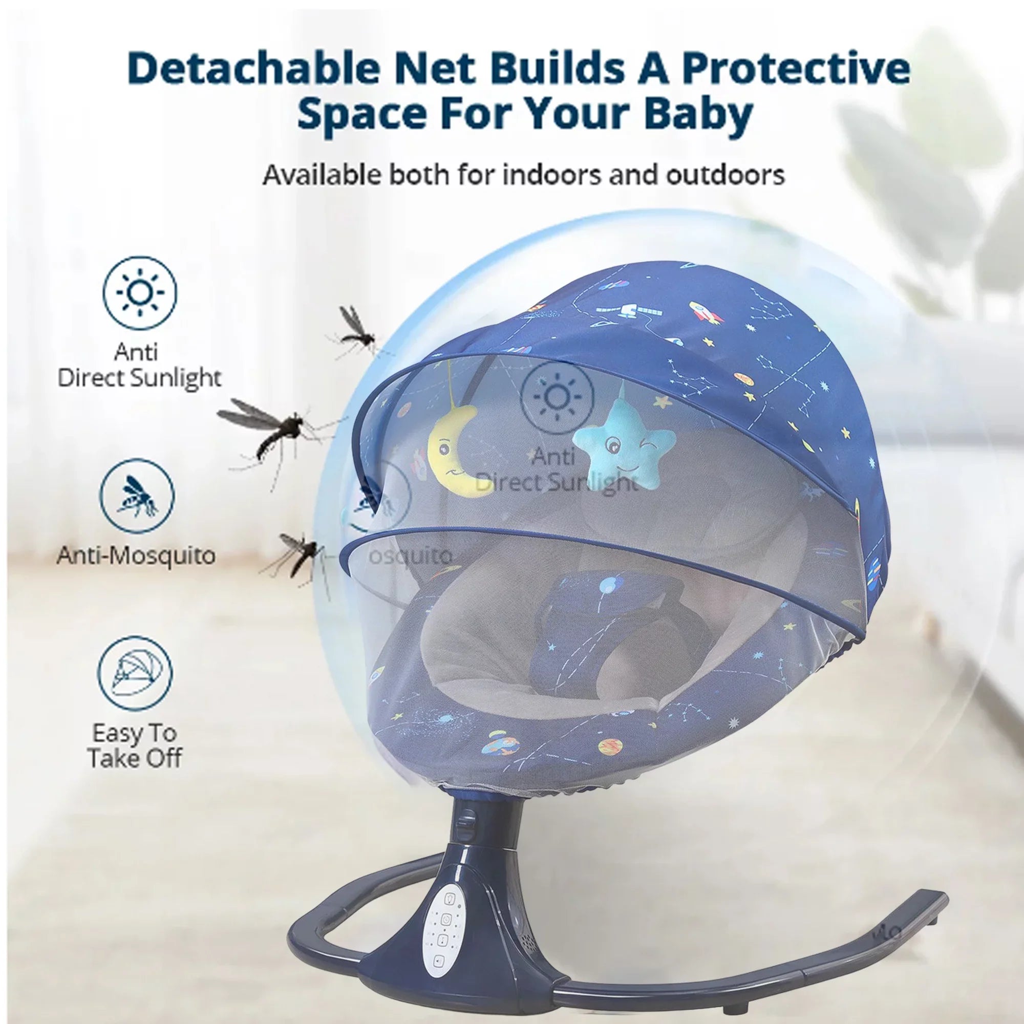 Baby Swings for Infants, Bluetooth Infant Swing with Music Speaker with 3 Seat Positions, 4 Speeds and Remote Control - Portable Baby Swing for Indoor and Outdoor, Blue
