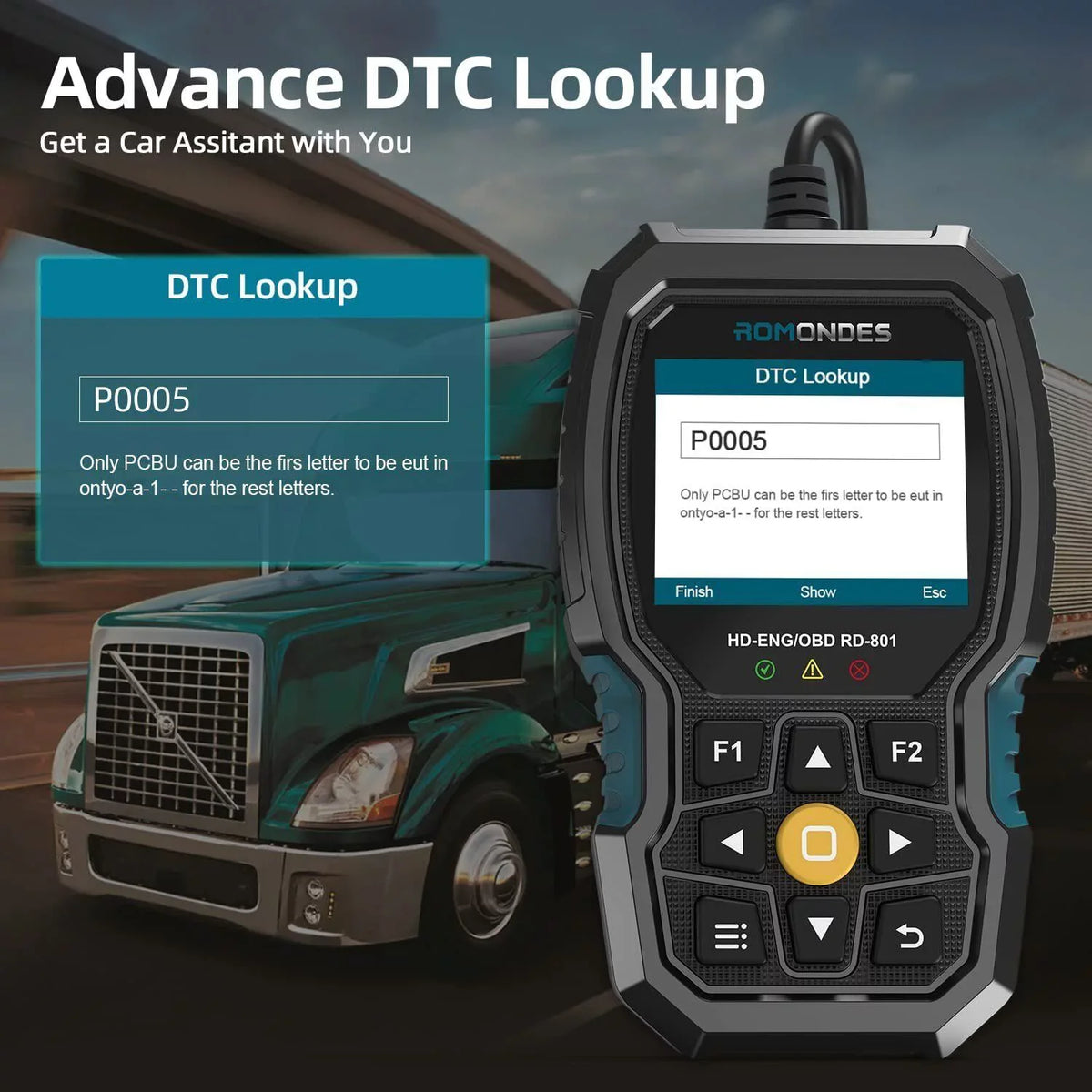 Romondes RD801 Heavy Duty Truck Diagnostic OBD2 Scanner Code Reader Tools Diesel Truck Scanner DPF Oil Reset