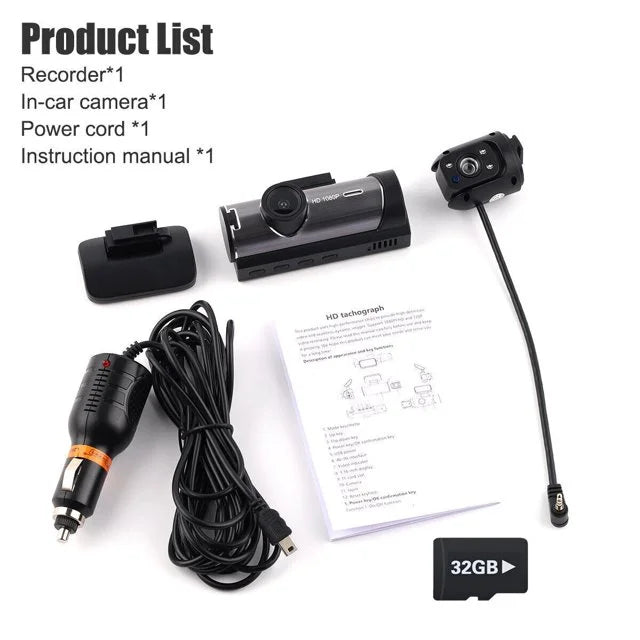 Xhy Car Dash Cam Dual Lens 1080P HD DVR Front or Inside Video Camera Driving Recorder Night Vision G-Sensor, Motion Detection