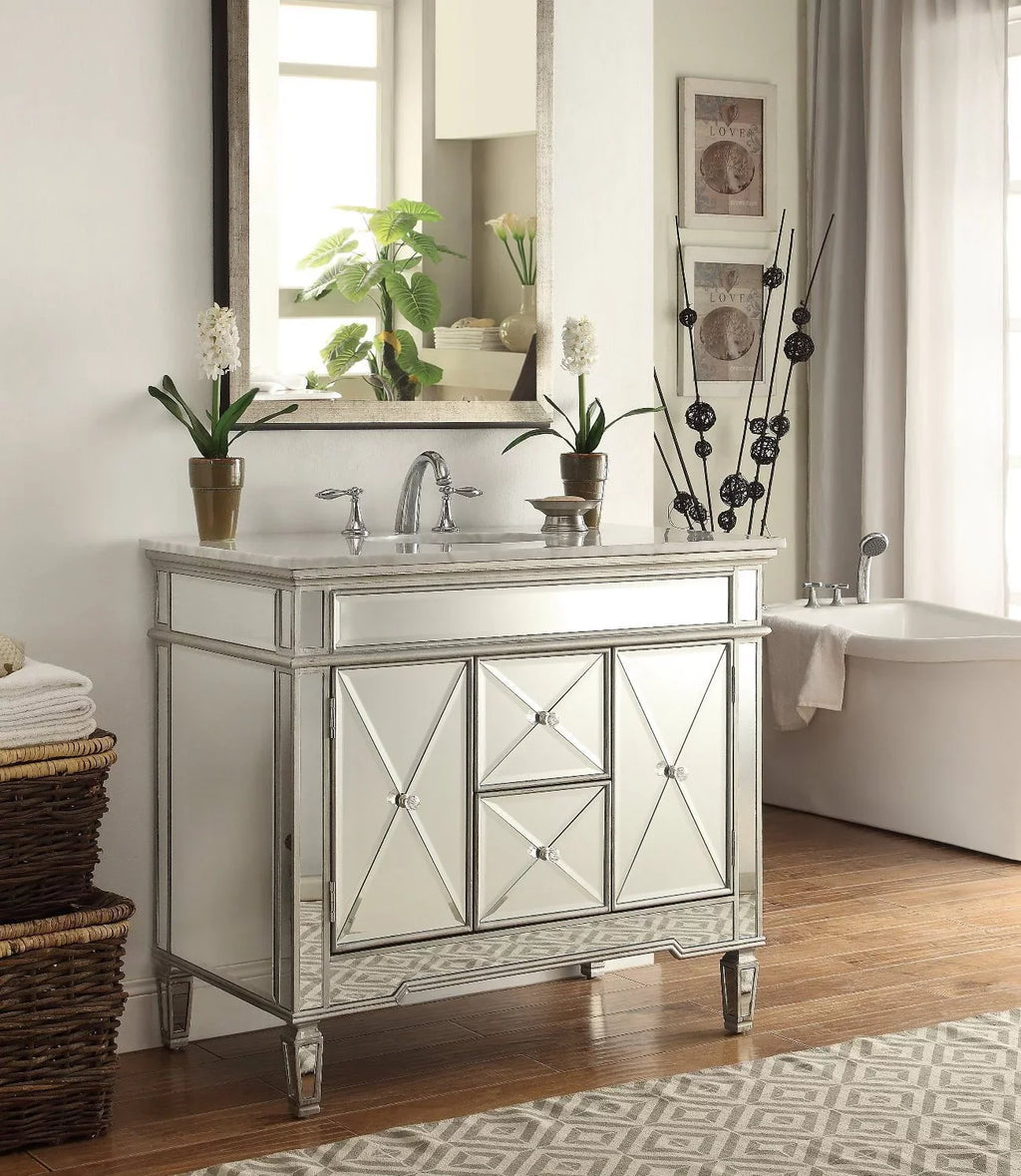 Stylish 40" Benton Collection Giselle Silver Mirrored Vintage Bathroom Sink Vanity DH-13Q332