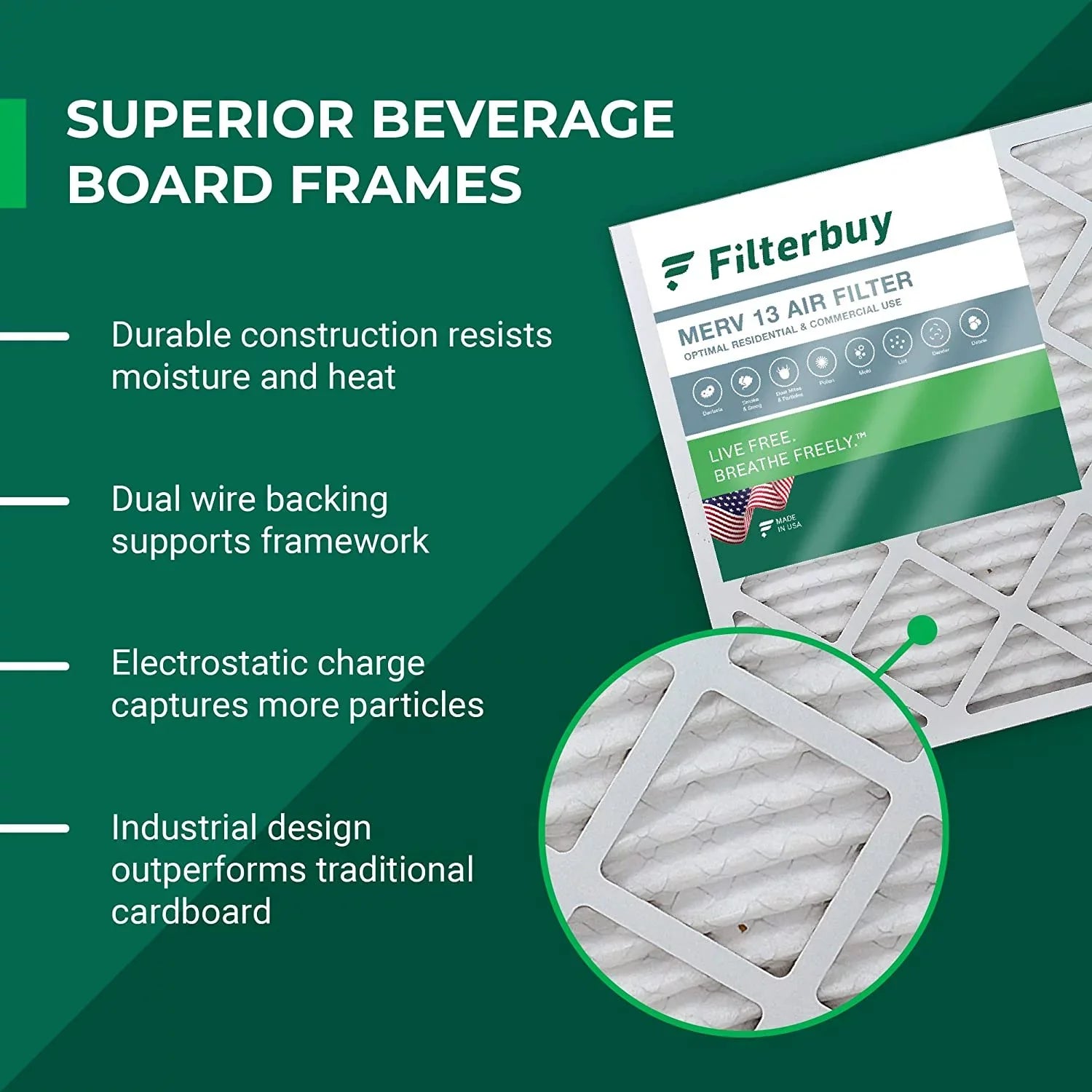 Filterbuy 12x12x1 MERV 13 Pleated HVAC AC Furnace Air Filters (6-Pack) - Exclusive Design