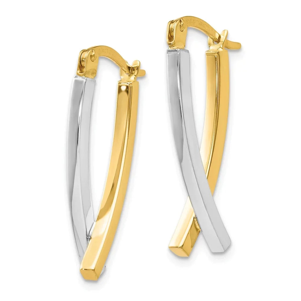 Stylish Real 14kt Two-tone Hinged Tube Earrings; for Adults and Teens; for Women and Men