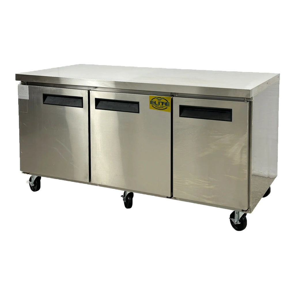 Stylish 72 in. Commercial Undercounter Freezer 19 Cu.Ft. Stainless Steel Three-Door Commercial Freezer Heavy Duty