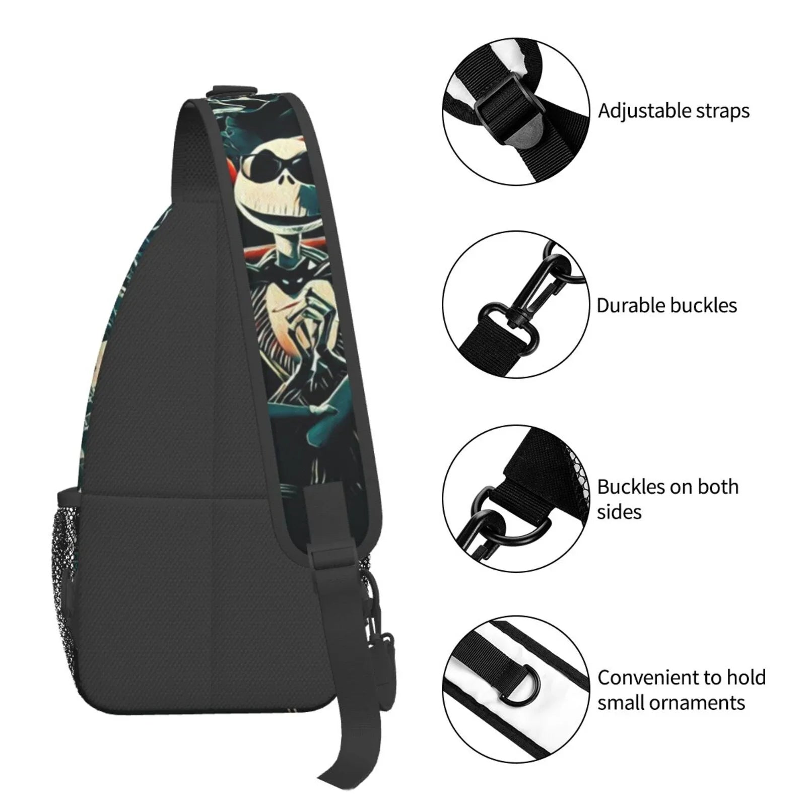Jack Skellington Chest Bags Crossbody Sling Backpack Unisex Travel Hiking Daypack Shoulder Bag Gifts For Women Men