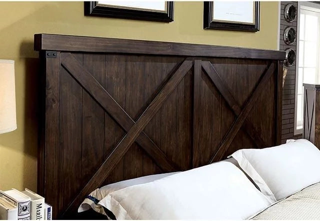 Stylish Rustic Style Dark Walnut Transitional Bedroom Furniture 1pc Bed Plank Style HB FB Eastern King Size Bed Solid Wood