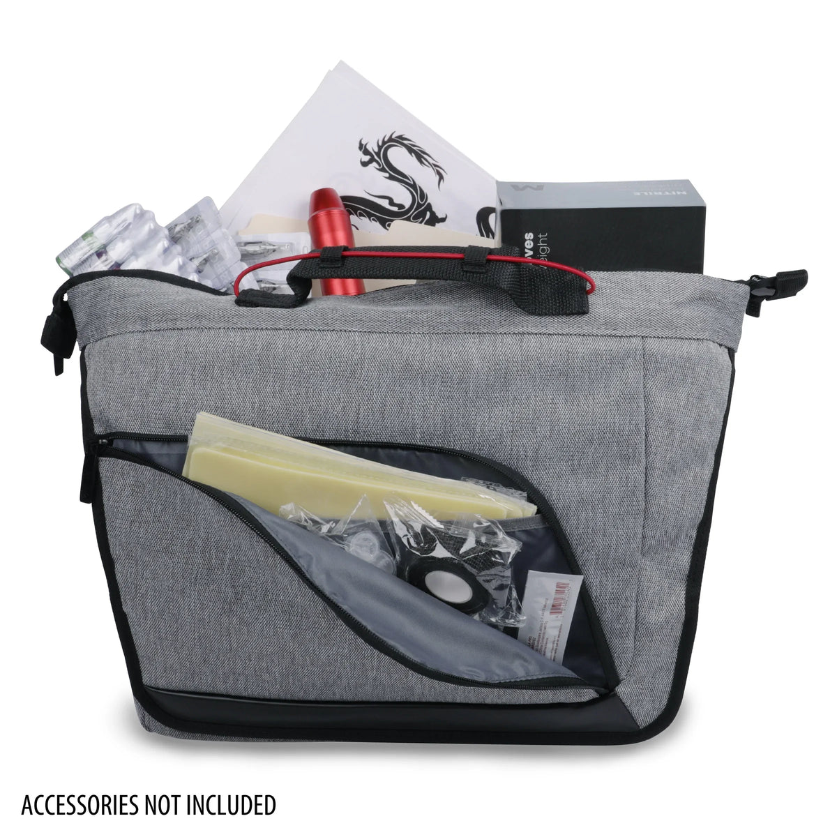 USA Gear Professional Tattoo Gun Kit Messenger Bag with Customizable Dividers, Weather Resistant Bottom - Holds Tattoo Ink Set, Machine, Power Supply, & More Tattoo Supplies and Equipment - Case Only - Exclusive Design