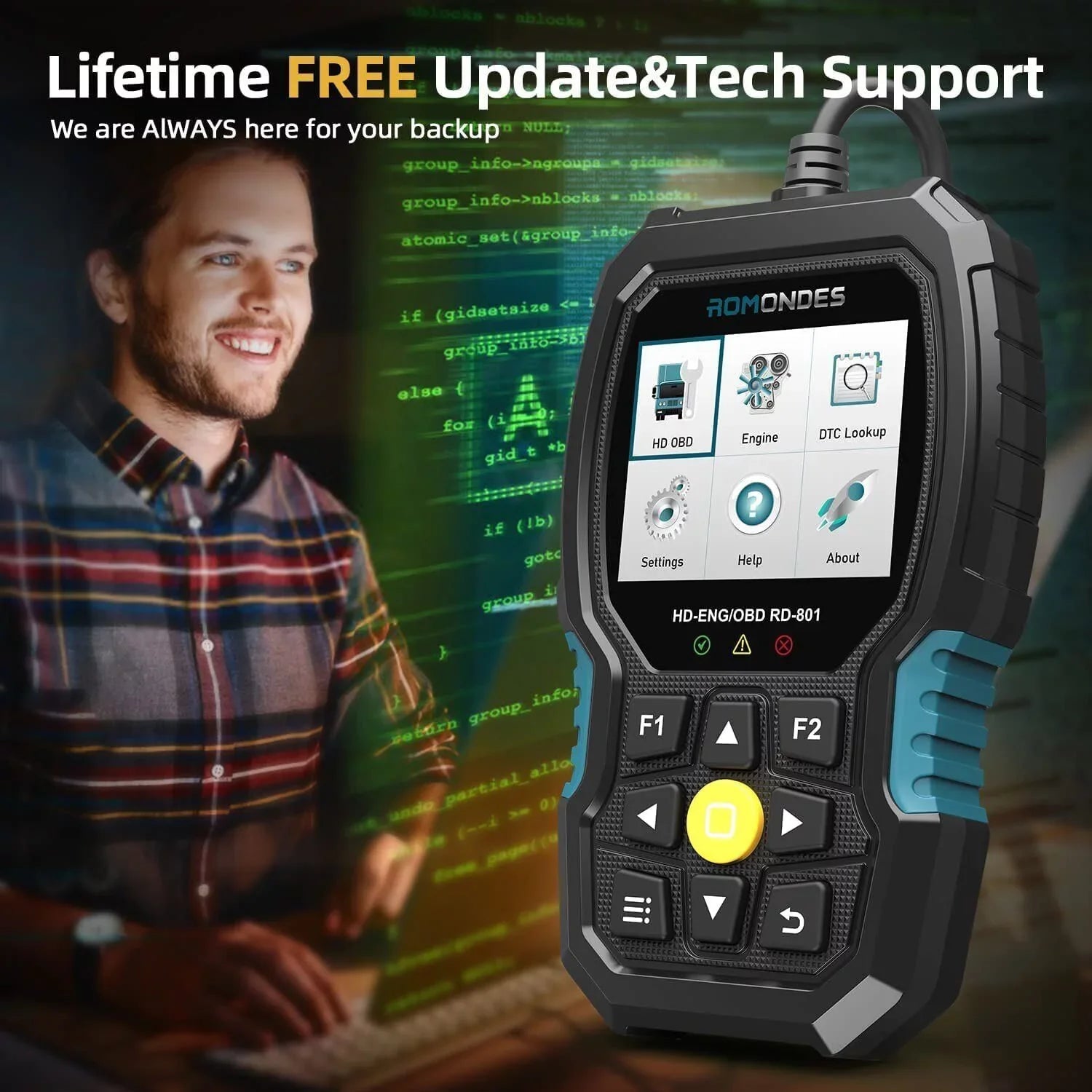 Romondes RD801 Heavy Duty Truck Diagnostic OBD2 Scanner Code Reader Tools Diesel Truck Scanner DPF Oil Reset