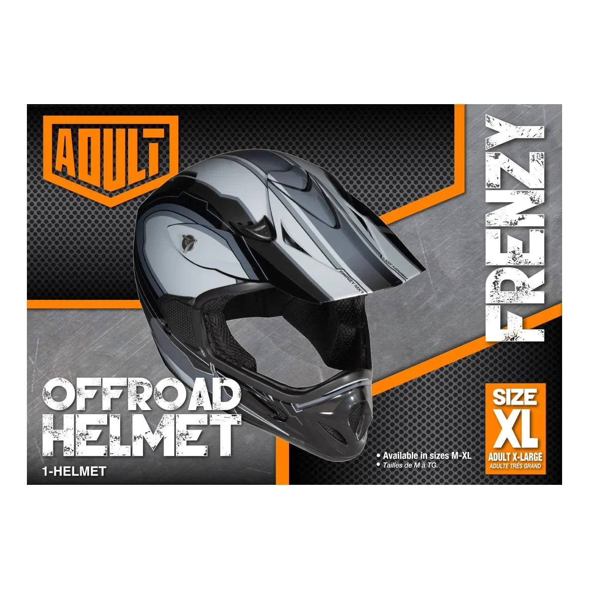 FRENZY Adult MX Helmet, DOT Approved, Black-Grey, XL - Exclusive Design