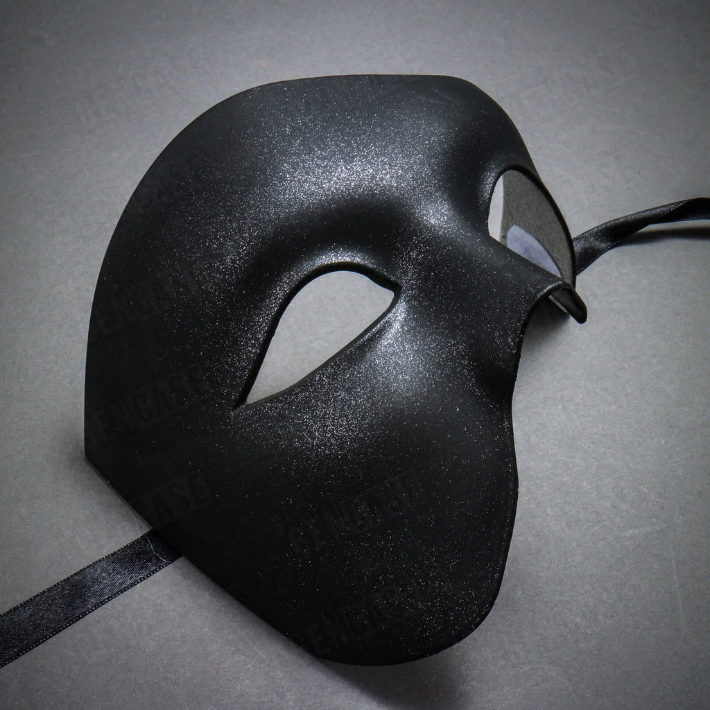 Stylish Plain Black Vintage Phantom Masquerade Mask | Half Face Venetian Halloween Costume