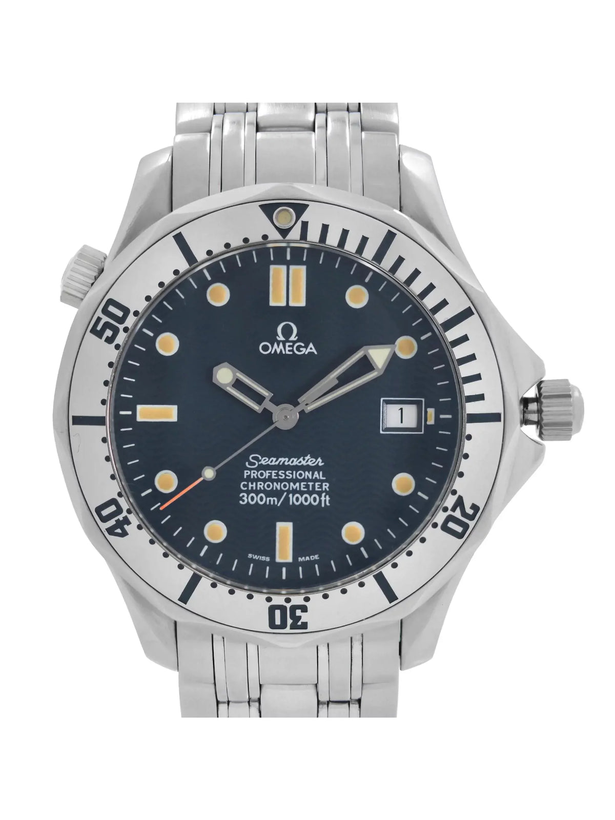 Omega Seamaster 41mm Diver 300m Steel Blue Wave Dial Automatic Men Watch 2532.80