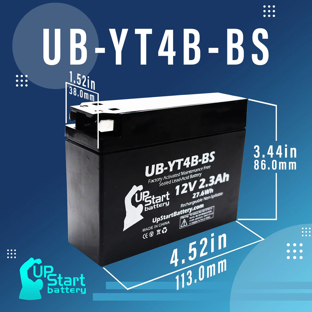 2-Pack UpStart Battery Replacement 2012 Yamaha SR400 (FI) 400CC Factory Activated, Maintenance Free, Motorcycle Battery - 12V, 2.3Ah, UB-YT4B-BS - Exclusive Design