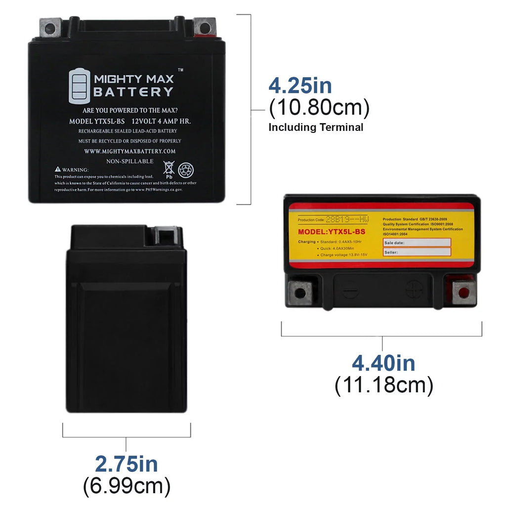 YTX5L-BS Battery Replacement for Kymco Super 9 - 50 2000 - 2 Pack - Exclusive Design
