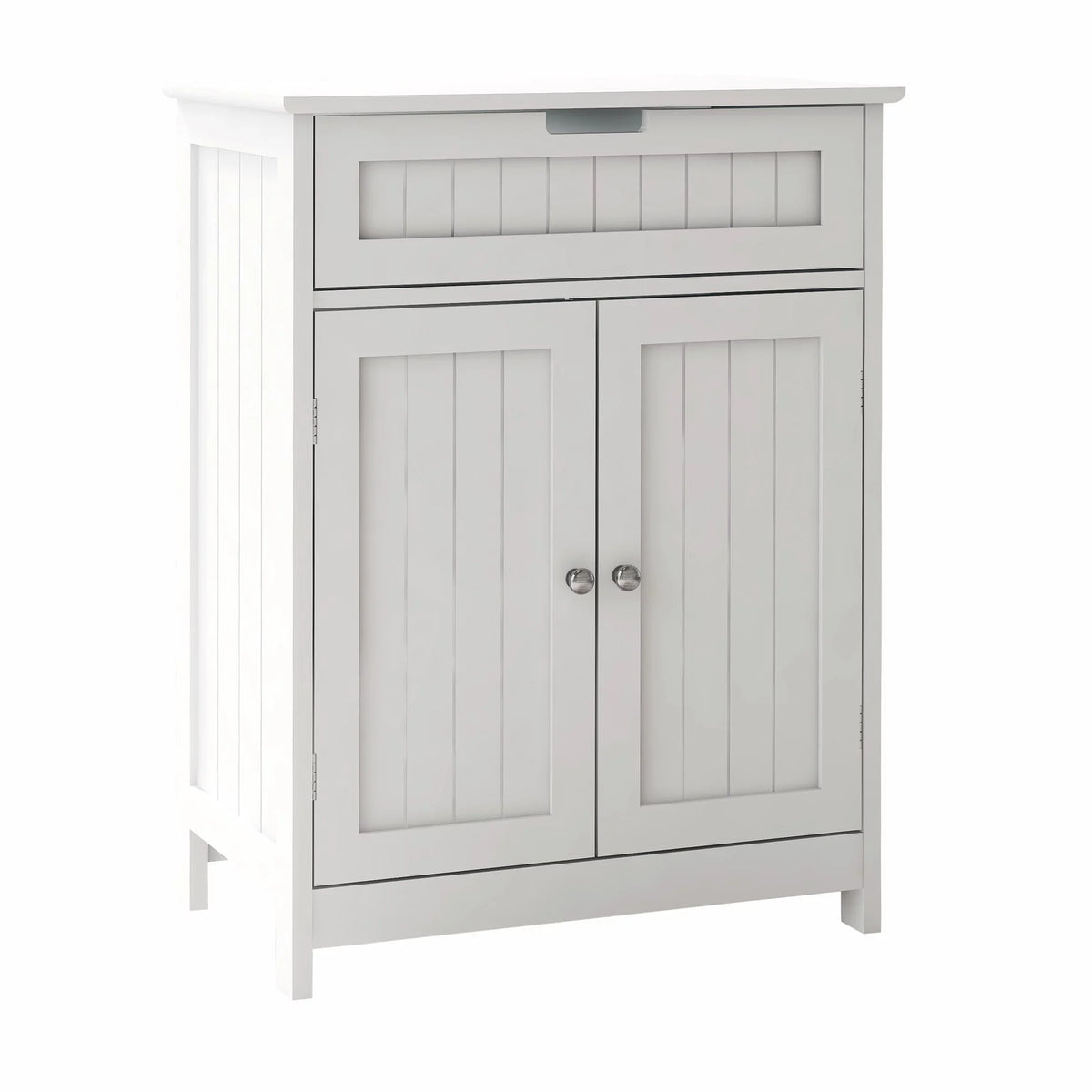 Stylish Versatile Bathroom Floor Cabinet in White Freestanding Wood Storage Organizer 2 Doors, 1 Drawer Adjustable Shelf Elegant Design for Bathroom and Living Room.