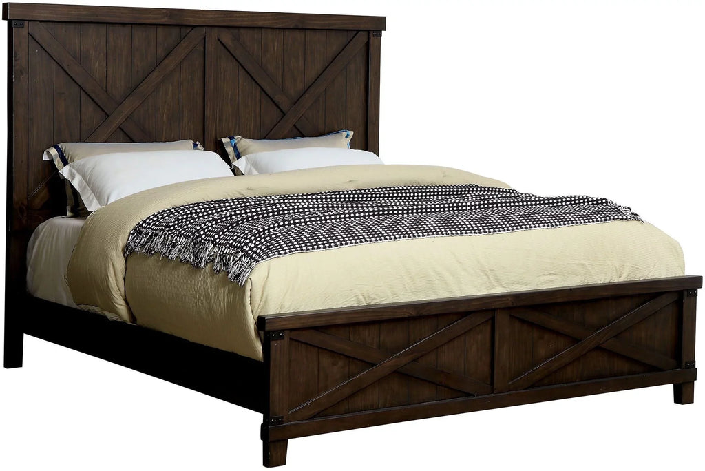 Stylish Rustic Style Dark Walnut Transitional Bedroom Furniture 1pc Bed Plank Style HB FB Eastern King Size Bed Solid Wood