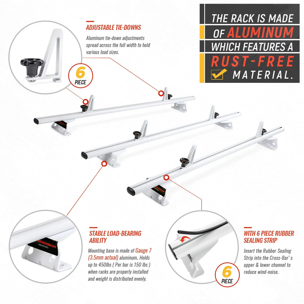 Stylish AA-Racks Model AX312 Aluminum Van Roof Rack Cross Bars Fits for 2013-On NV200/ 2014-On Transit Connect/ 2013-2017 City Express, 3 Bar 50'' - White