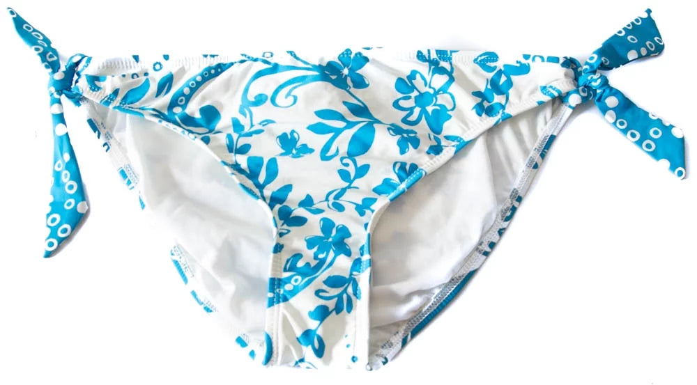 Athena Women's Hybrid Retro Floral Print Tie Side Bikini Swim Bottom Turquoise/White - Exclusive Design