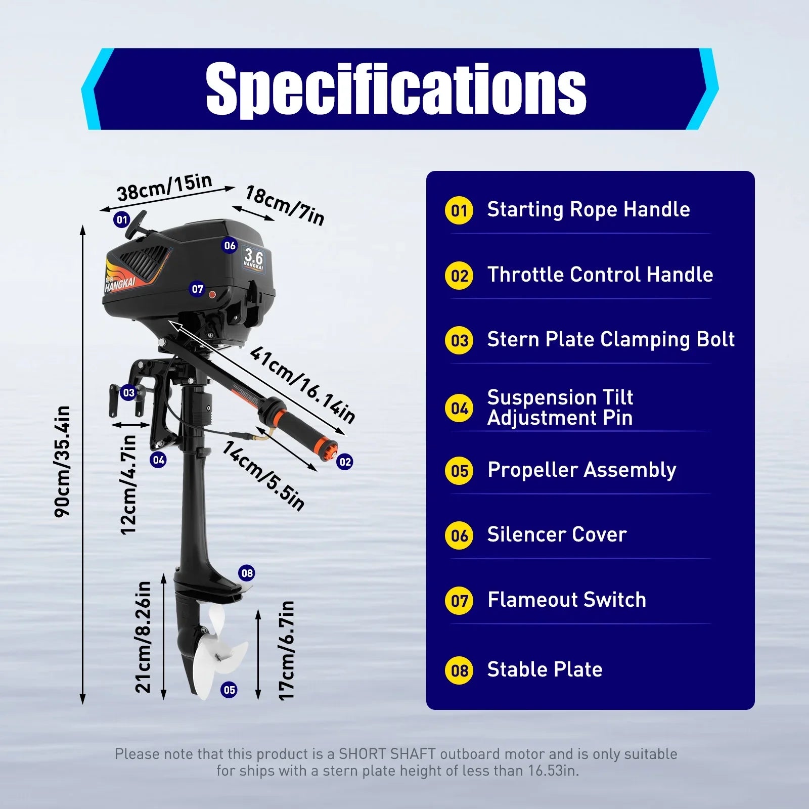 Stylish 2 Stroke 3.6 Gasoline Outboard Motor, 55cc Fishing Boat Engine with Water Cooling System Clutch Control Black