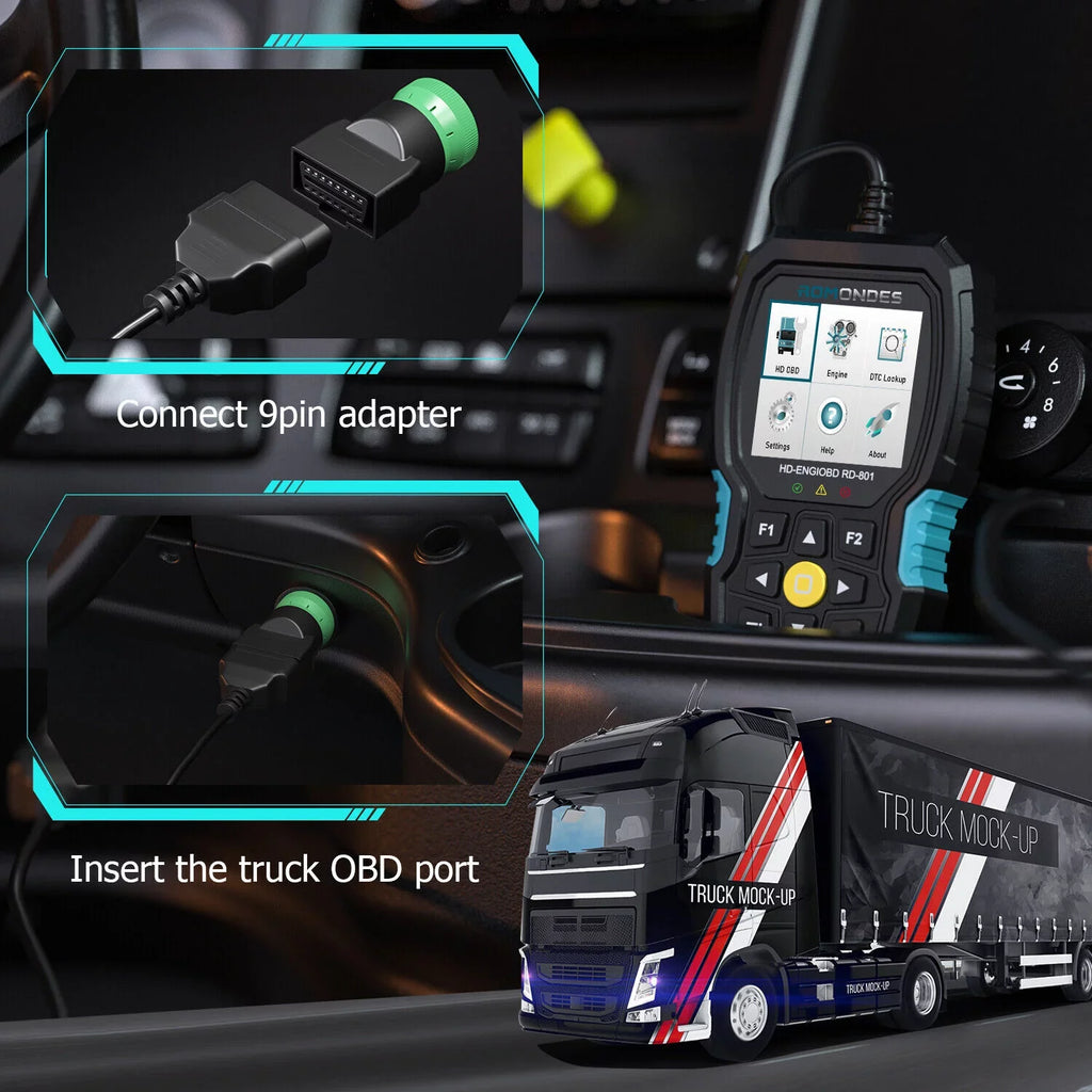 Romondes RD801 Heavy Duty Truck Diagnostic OBD2 Scanner Code Reader Tools Diesel Truck Scanner DPF Oil Reset
