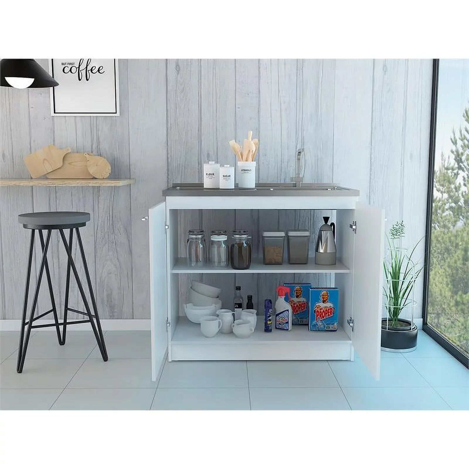 Home Square 2-Piece Set with Wood Kitchen Island and Utility Sink