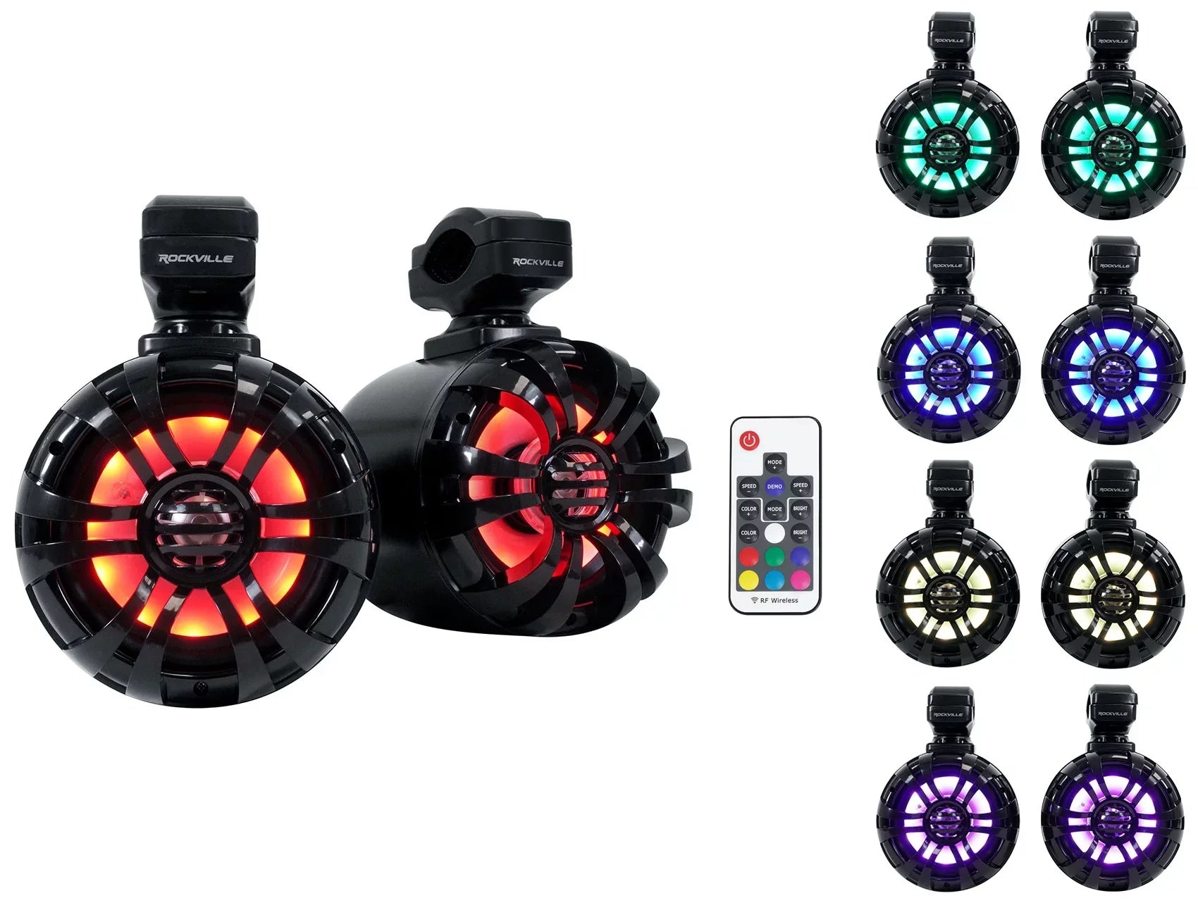 (2) Memphis Audio RZR65FE Pods+LED Tower Speakers+Amp For 2014+ Polaris RZR - Exclusive Design