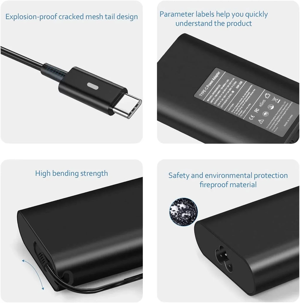 65W USB C Type C Adapter Laptop Charger for 5520 5420 5290 5285 5179 5480 5400 5310 5320 7420 7410 7370