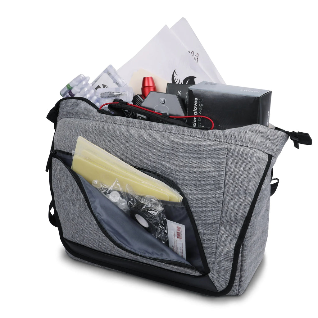 USA Gear Professional Tattoo Gun Kit Messenger Bag with Customizable Dividers, Weather Resistant Bottom - Holds Tattoo Ink Set, Machine, Power Supply, & More Tattoo Supplies and Equipment - Case Only - Exclusive Design