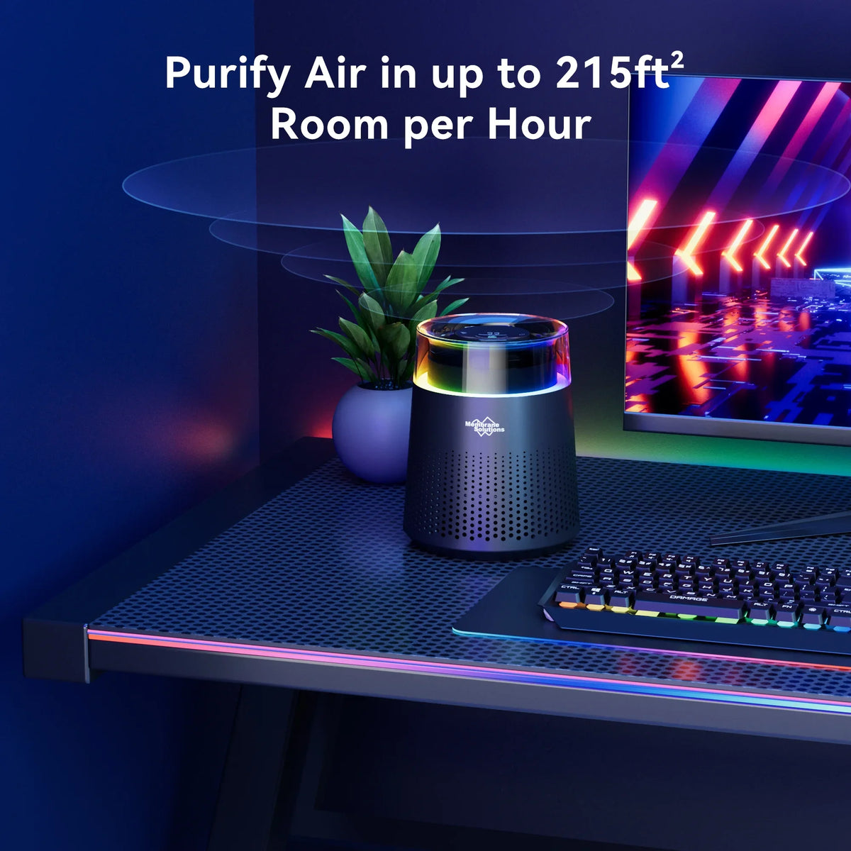Membrane Solutions MSB5 Air Purifier for Allergies and Asthma, H13 True HEPA Filter, LED Light, Black - Exclusive Design