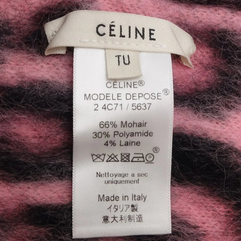 Stylish Pre-Owned CELINE Shawl Scarf Leopard Print Mohair x Nylon Pink Black 180357 (Good)