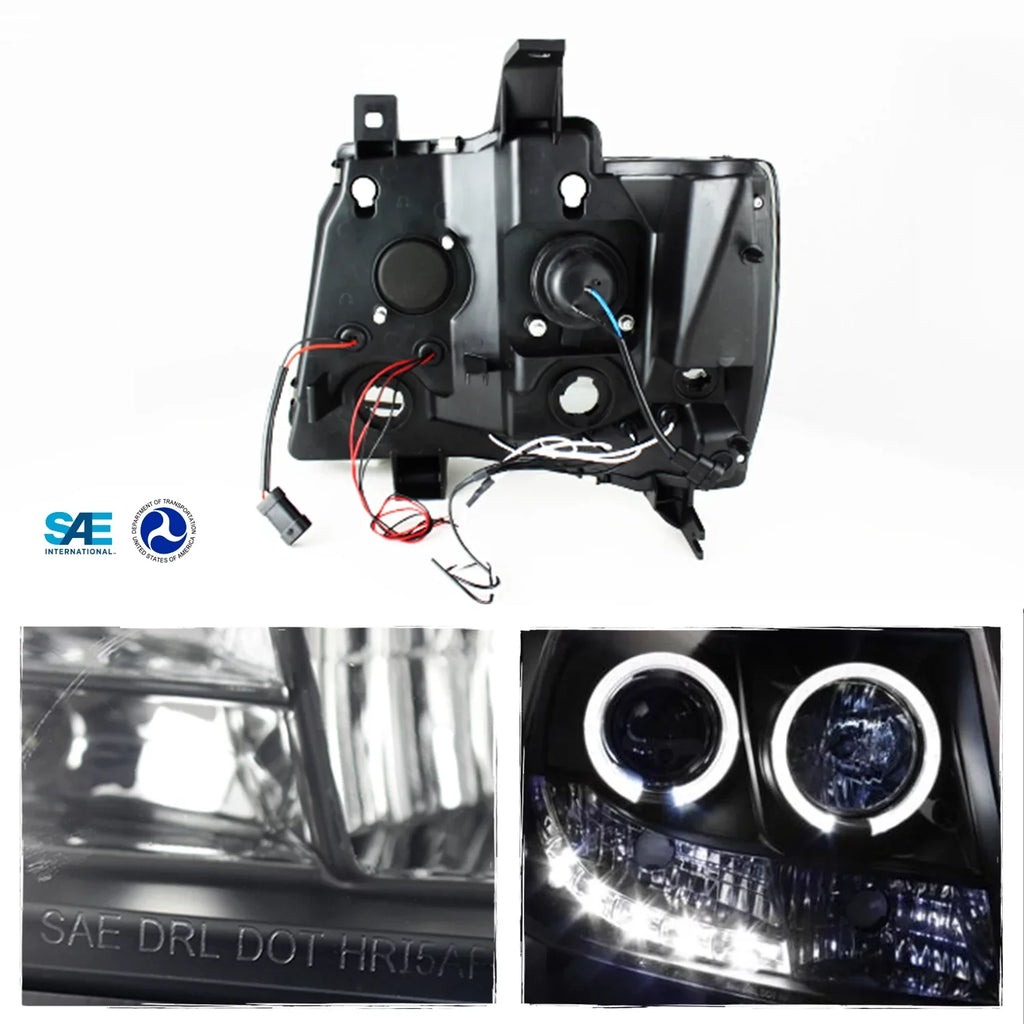 AKKON - [Smoke Lens] Fits 2007-2011 Tahoe Avalanche Suburban LED Dual Halo Projector Headlights + Fog Lamps Set