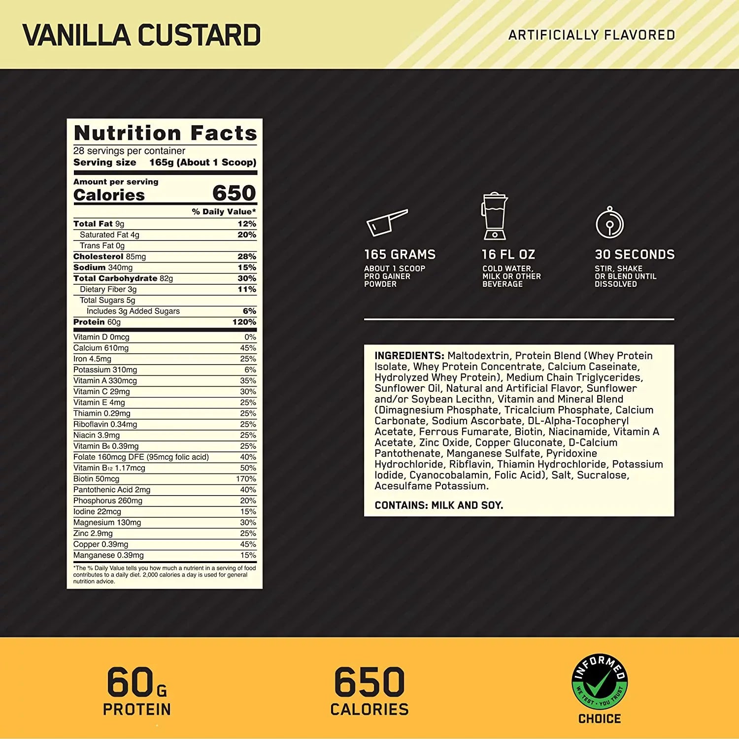 Optimum Nutrition, Gold Standard Pro Gainer, Vanilla Custard, 10.19 lb, 28 Servings - Exclusive Design
