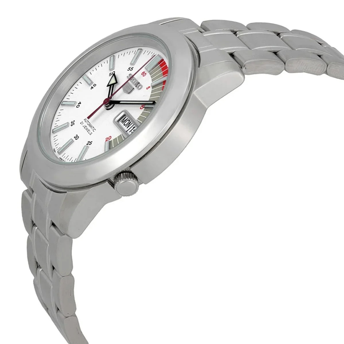 Seiko Men's Automatic Stainless Steel White Dial Day Date 30M Watch SNKK25