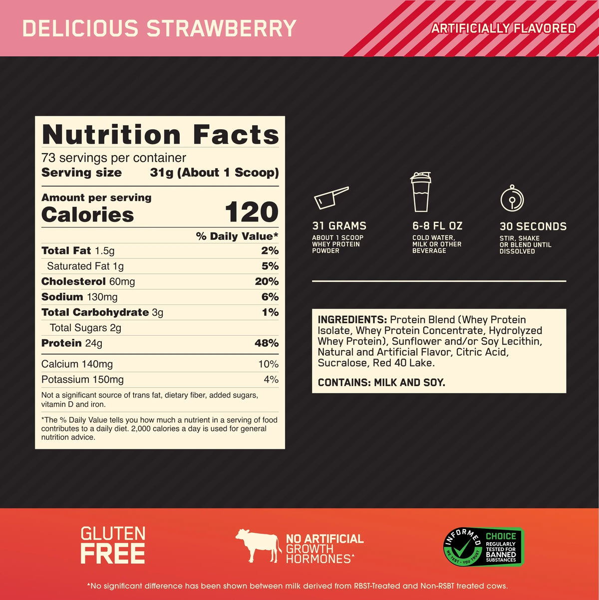Optimum Nutrition, Gold Standard 100% Whey Protein Powder, Delicious Strawberry, 5 lb, 73 Servings - Exclusive Design