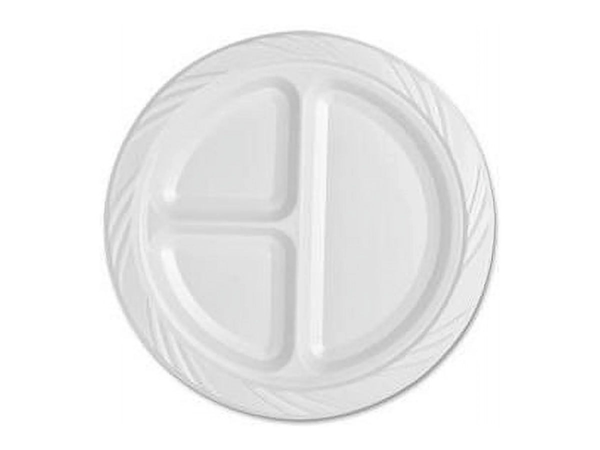 Genuine Joe 3-section Round Plastic Plates, 9", 125 Pack, GJO10425 - Exclusive Design