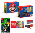 Stylish New Nintendo Switch Mario Bundle with Red Joy-Con - Bundle with Luigi's Mansion 3 & Choose One of Three Download Mario Games - 64GB Micro SD - Switch Carrying Case