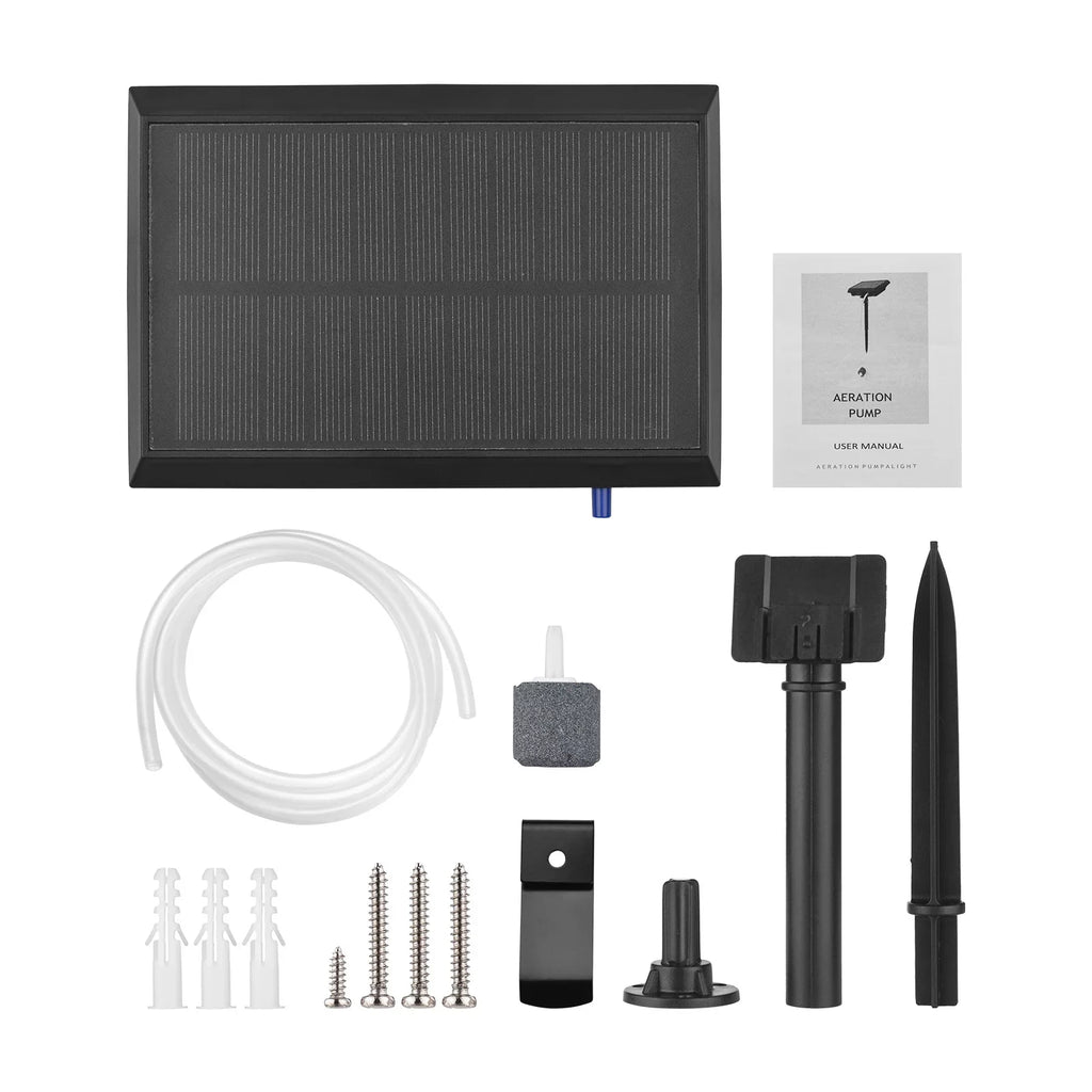 moobody 5.5V 1.5W Solar Air Pump Fish Tank Oxygenator with Aquarium Pipe & Air Bubble Stone Pond Oxygen Pump Aerator Rechargeable for Fishing Fish Tranportation Small Ponds Pools Water Circulation