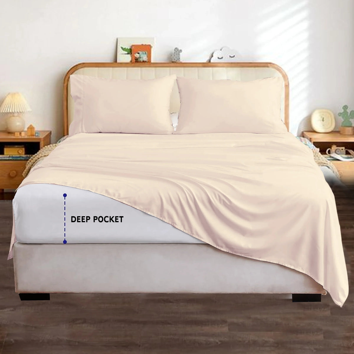 Hotel Brand 1000 Thread Count 6-Piece Extra Deep Pocket Super Soft Sheet Set Fit Upto 22 Inches Deep Pocket, Solid Pattern, 100% Egyptian Cotton @ 'hotellinen' (King, Ivory) - Exclusive Design
