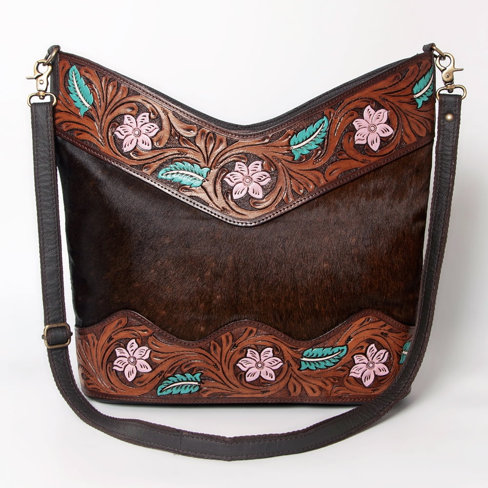 Stylish KB OHLAY KBA122 HOBO Hand Tooled Hair-on Genuine Leather women bag western handbag purse