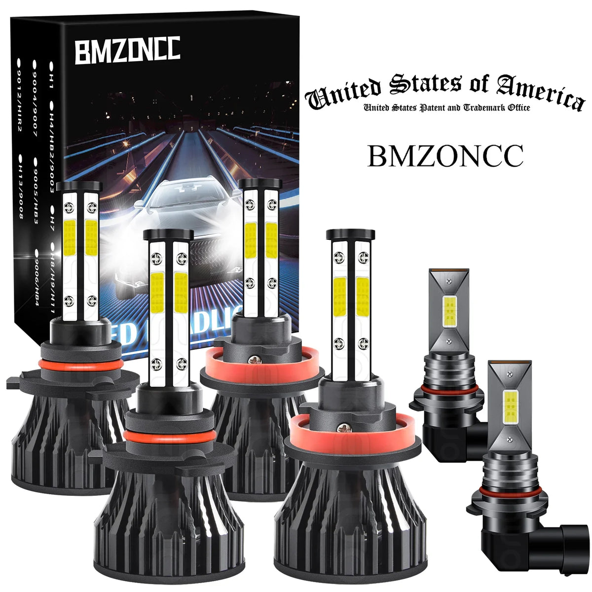 BMZONCC For Ford F-150 2015 2016 2018 2019 2020 Front LED Headlight High/Low Beam+Fog Lamp Bulbs 6000k