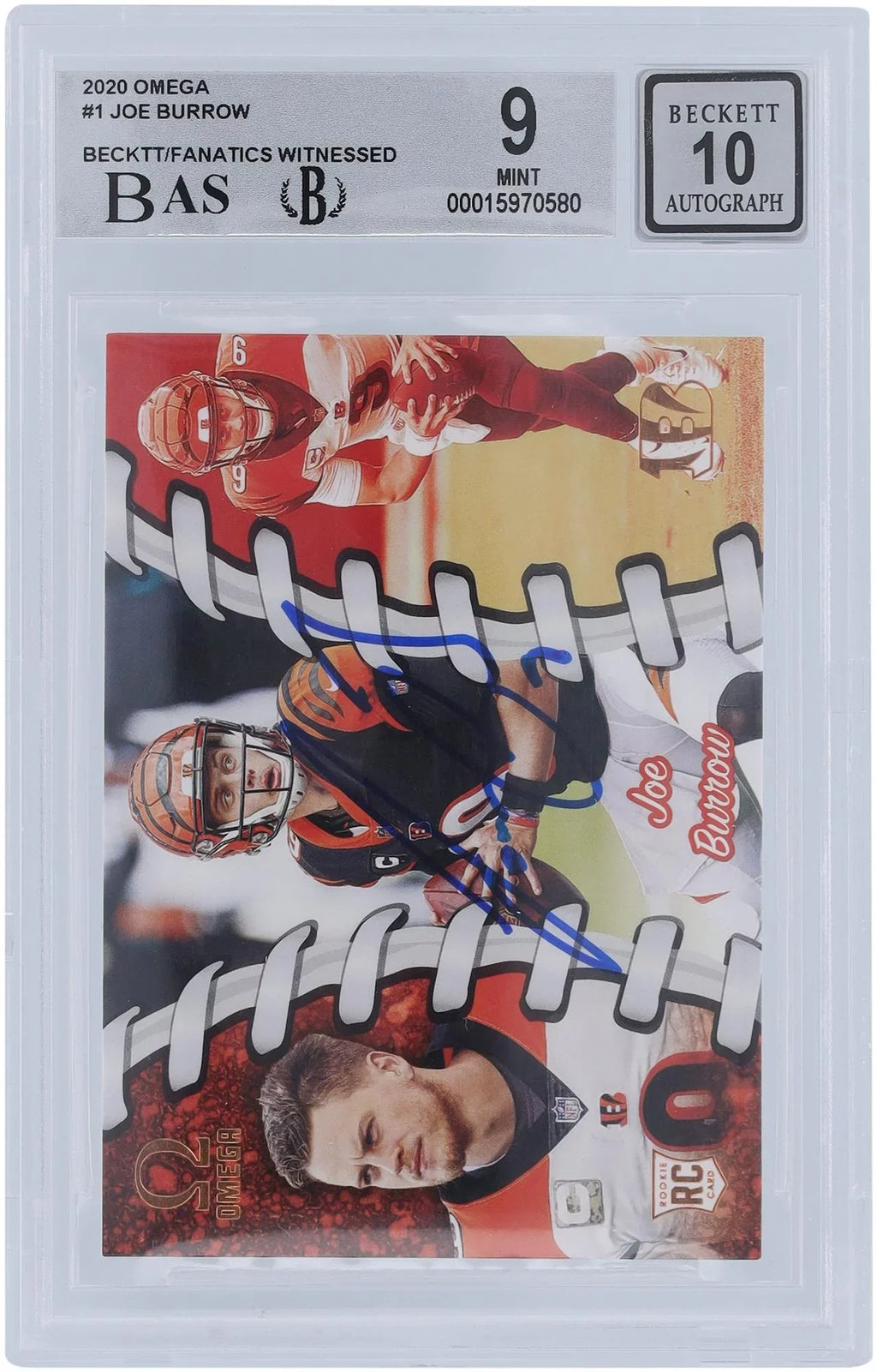 Stylish Joe Burrow Cincinnati Bengals Autographed 2020 Panini Omega #0-1 Beckett Fanatics Witnessed Authenticated 9/10 Rookie Card - 9.5,9,8.5,9.5 Subgrades - Fanatics Authentic Certified