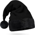 Stylish All Black Santa Hat - Faux Fur Black Trim - Gothic Xmas Accessory, Goth Christmas Hat - Adult, 1 Size