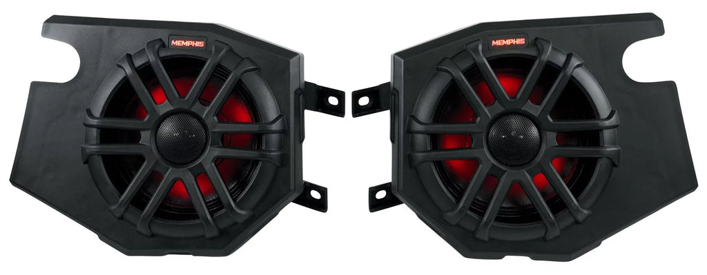 (2) Memphis Audio RZR65FE Pods+LED Tower Speakers+Amp For 2014+ Polaris RZR - Exclusive Design