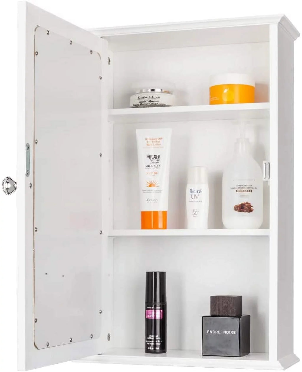 BSL Bathroom Cabinet Wall Mount Mirrored Medicine Cabinet Storage Organizer with Single Door and 2 Adjustable Shelves White